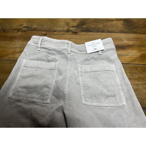 Zara The Marine Straight Jeans Womens 8 Gray High Rise Wide Leg Raw Hem Denim - Picture 7 of 11